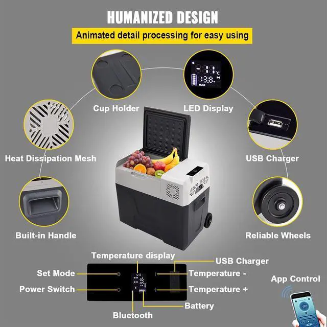 Alt view image 3 of 7 - SIHAO 50L Car Refrigerator, 12/24V DC Compressor Portable Freezer -20°C~10°C for Camping RV SUV
