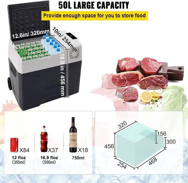 Alt view image 6 of 7 - SIHAO 50L Car Refrigerator, 12/24V DC Compressor Portable Freezer -20°C~10°C for Camping RV SUV