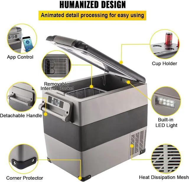 Alt view image 2 of 7 - SIHAO 55L Portable Car Refrigerator, 12/24V DC Compressor Fridge for Camping, RV, SUV, Home