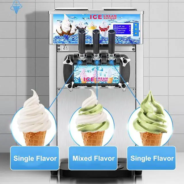 Alt view image 3 of 7 - SIHAO Commercial Soft Serve Ice Cream Maker 18L/H 1200W LCD 3 Flavors