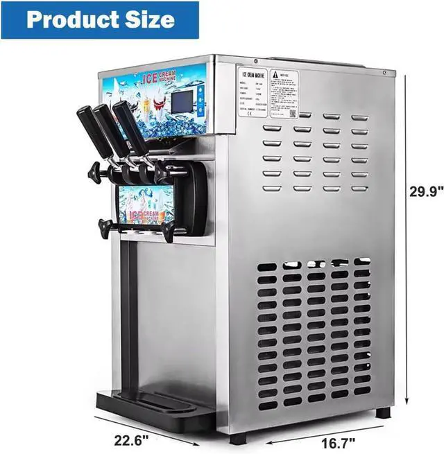 Alt view image 6 of 7 - SIHAO Commercial Soft Serve Ice Cream Maker 18L/H 1200W LCD 3 Flavors