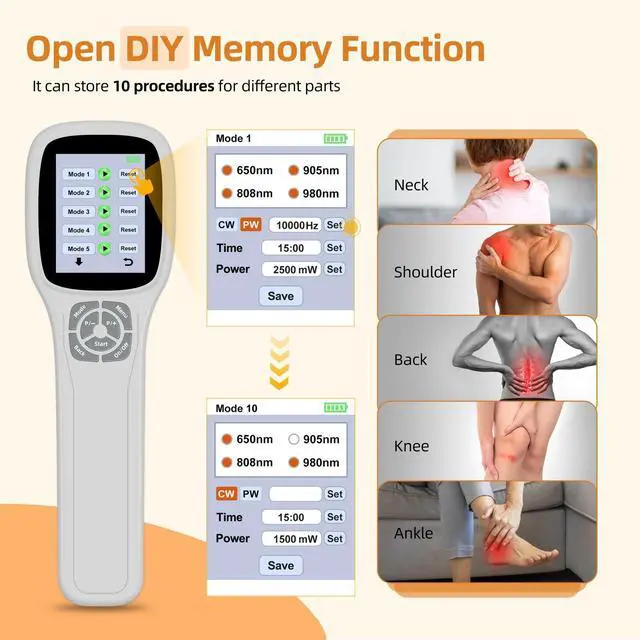 Alt view image 4 of 7 - Toponechoice 4-Wavelength Cold Laser Therapy Device (650/808/905/980nm) Touchscreen Operation