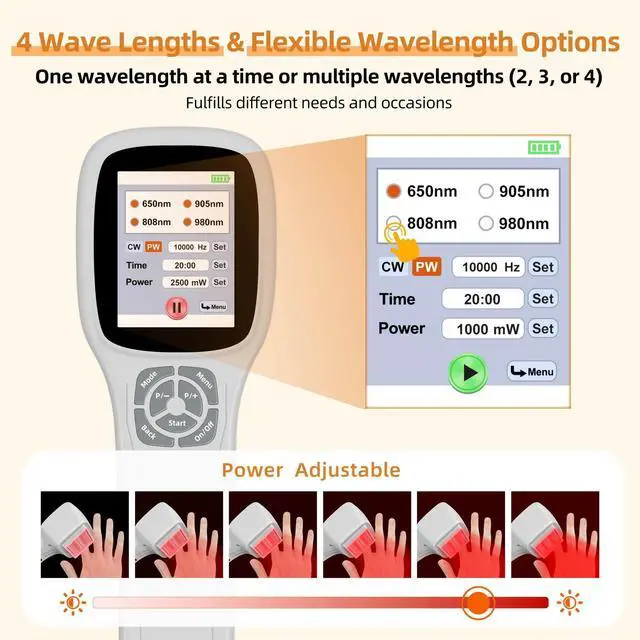 Alt view image 3 of 7 - Toponechoice 4-Wavelength Cold Laser Therapy Device (650/808/905/980nm) Touchscreen Operation