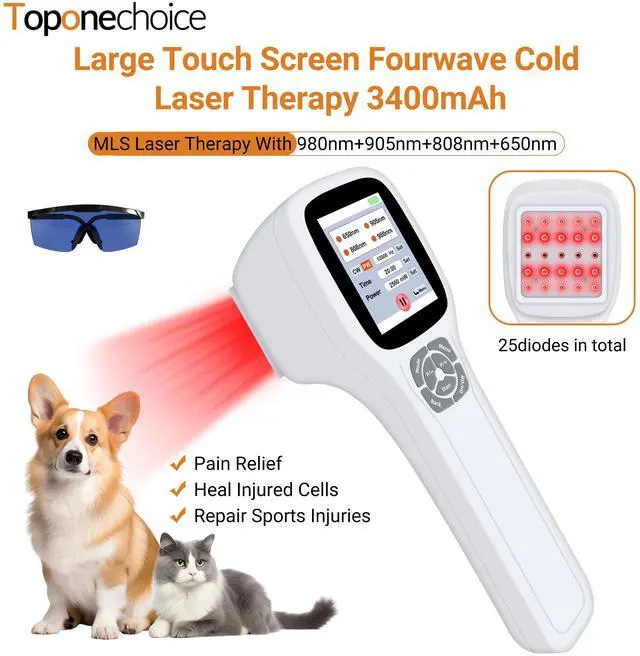 Main image of Toponechoice cold laser therapy device for dogs and humans for herniated disc, immune,knees pain healing