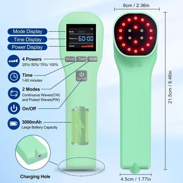 Alt view image 7 of 7 - Toponechoice low level laser therapy 3b cold laser for back pain nerve damage osteomyelitis home remedy for stiff neck and shoulder Green