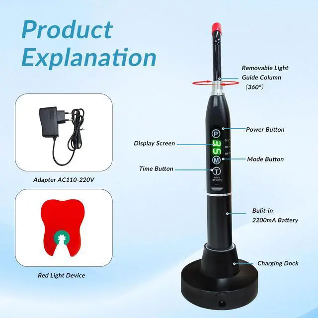 Alt view image 7 of 7 - Toponechoice Dental light curing machine oral LED lamp resin light guide rod curing lamp light-sensitive resin high-power photosensitive lamp