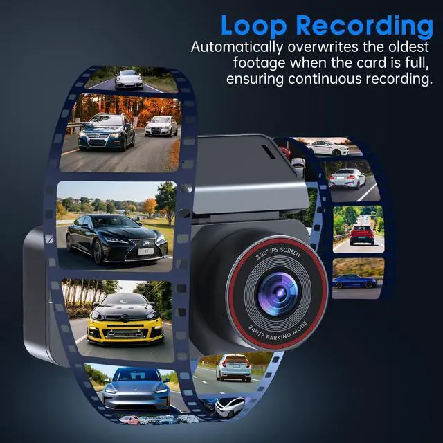 Alt view image 5 of 7 - Dash Cam Front and Rear, 2.5K /1080P QHD Dual Dash Camera for Cars, Super Night Vision Dashcam, Loop Recording, 3.39 IPS, 64GB Card Included, 160° Wide Angle, Parking Mode - Black Pro