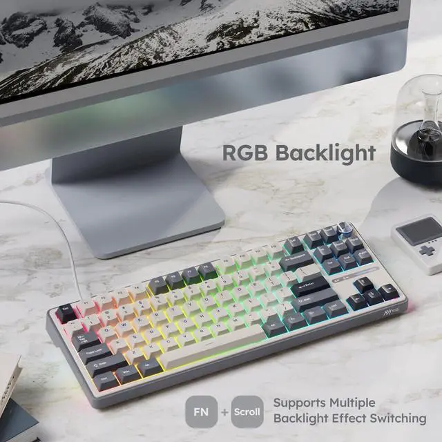 Alt view image 5 of 7 - R87 Pro Wired Mechanical Keyboard with Hot Swappable Knob 75% RGB Backlit Gaming Keyboard 88 Keys TKL Gasket Mounted with QMK/VIA and Linear Creamy Switch