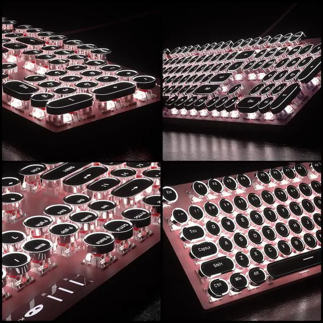 Alt view image 4 of 7 - Retro Pink Typewriter-Style Keyboard and Mouse Combo, Cute Light Up Wired Mechanical Keyboard with Linear Red Switches, Full Size for Gaming, Work, Mac, PC, Windows