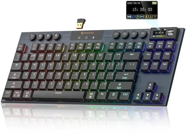 Main image of Immision A3 Low-Profile Wireless Mechanical Keyboard, TKL Hot-Swappable Aluminum Gaming Keyboard, BT5.0/2.4GHz/USB-C Tactile Switches, RGB Backlit, TFT Screen & 5800mAh Battery for Pc/Mac