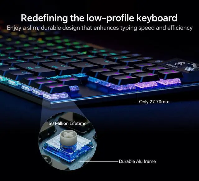 Alt view image 3 of 7 - Immision A3 Low-Profile Wireless Mechanical Keyboard, TKL Hot-Swappable Aluminum Gaming Keyboard, BT5.0/2.4GHz/USB-C Tactile Switches, RGB Backlit, TFT Screen & 5800mAh Battery for Pc/Mac