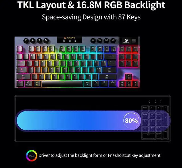 Alt view image 6 of 7 - Immision A3 Low-Profile Wireless Mechanical Keyboard, TKL Hot-Swappable Aluminum Gaming Keyboard, BT5.0/2.4GHz/USB-C Tactile Switches, RGB Backlit, TFT Screen & 5800mAh Battery for Pc/Mac