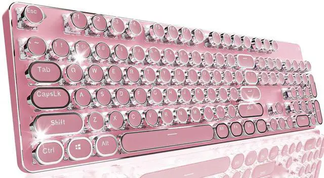 Main image of TK950 Typewriter Keyboard Wireless Mechanical Keyboard, 104 Keys Aesthetic Typewriter Keyboards with White Backlit, Anti-Ghosting, Blue Switch Bluetooth/2.4GHz/Wired Keyboards-Pink