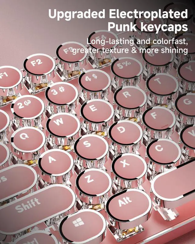 Alt view image 5 of 7 - TK950 Typewriter Keyboard Wireless Mechanical Keyboard, 104 Keys Aesthetic Typewriter Keyboards with White Backlit, Anti-Ghosting, Blue Switch Bluetooth/2.4GHz/Wired Keyboards-Pink