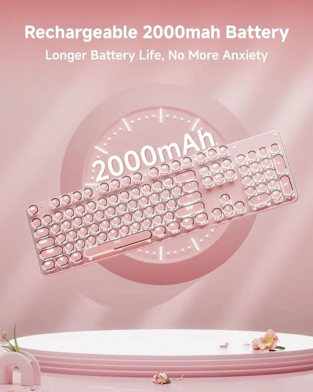 Alt view image 7 of 7 - TK950 Typewriter Keyboard Wireless Mechanical Keyboard, 104 Keys Aesthetic Typewriter Keyboards with White Backlit, Anti-Ghosting, Blue Switch Bluetooth/2.4GHz/Wired Keyboards-Pink