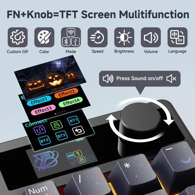 Alt view image 2 of 7 - TD31Pro Mechanical Number Pad,Bluetooth5.0/2.4G/Type-C Wireless Numeric Keypad,RGB HotSwap Numpad with Screen&Knob,PBT Keycaps Gasket keypad Programmable for Win/Mac/Gaming(Black-Star Moon)
