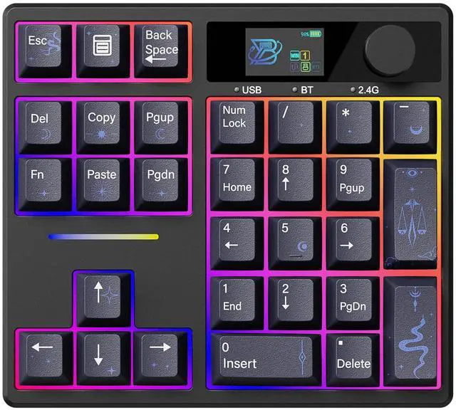 Alt view image 7 of 7 - TD31Pro Mechanical Number Pad,Bluetooth5.0/2.4G/Type-C Wireless Numeric Keypad,RGB HotSwap Numpad with Screen&Knob,PBT Keycaps Gasket keypad Programmable for Win/Mac/Gaming(Black-Star Moon)