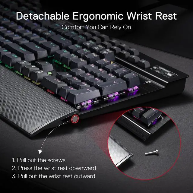 Alt view image 6 of 7 - K550 RGB Gaming Keyboard, 104 Keys + 12 Macro G Keys Wired Mechanical Keyboard w/Aluminum Top Plate, Custom Clicky Purple Switch, Extra USB Port & Wrist Rest