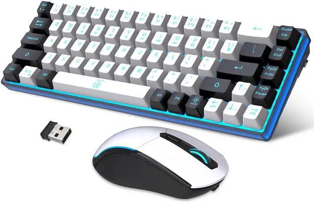 Main image of 60% Wireless Gaming Keyboard and Mouse Combo,Ice Blue Backlit Rechargeable 2000mAh Battery,Mini Mechanical Feel Anti-ghosting Keyboard + Popular RGB Mice for Gaming, Office(White-Black)