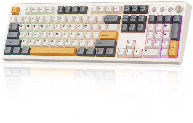 Alt view image 2 of 7 - Wireless Mechanical Keyboard,104 Keys 100% Full Size with Number Pad,Gasket Mounted Creamy Sound,Hot Swappable,Knob& Media Keys,Bluetooth/2.4GHz/USB-C for Gaming/Typing/Win/Mac/PC (Retro Beige)