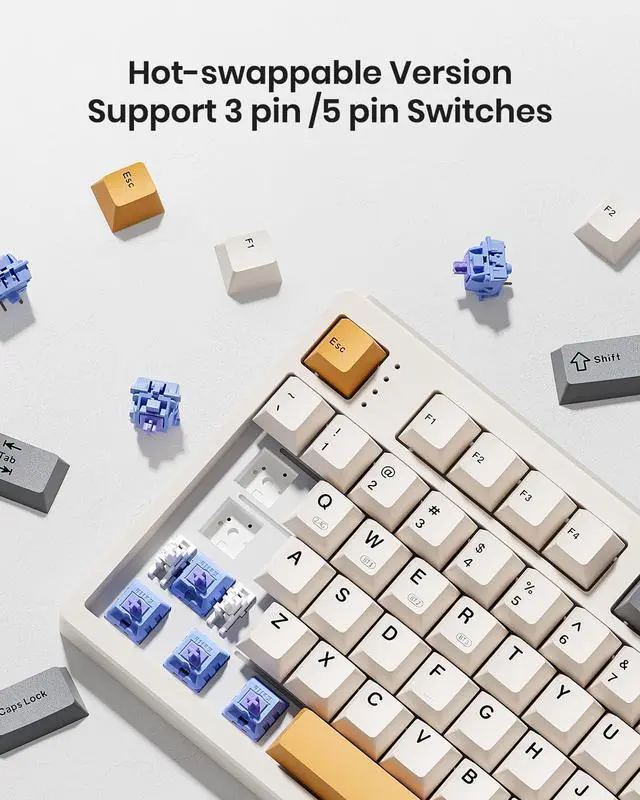 Alt view image 4 of 7 - Wireless Mechanical Keyboard,104 Keys 100% Full Size with Number Pad,Gasket Mounted Creamy Sound,Hot Swappable,Knob& Media Keys,Bluetooth/2.4GHz/USB-C for Gaming/Typing/Win/Mac/PC (Retro Beige)