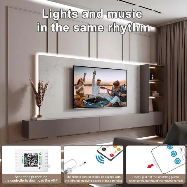 Alt view image 5 of 7 - 100FT COB Led Strip Lights, Uniform 6500K COB Rope Light,Bright Daylight White lights,High Density,App/Remote Control,Indoor 24V Cuttable Cabinet Lights for Bedroom,Bookshelf,Showcase,Kitchen