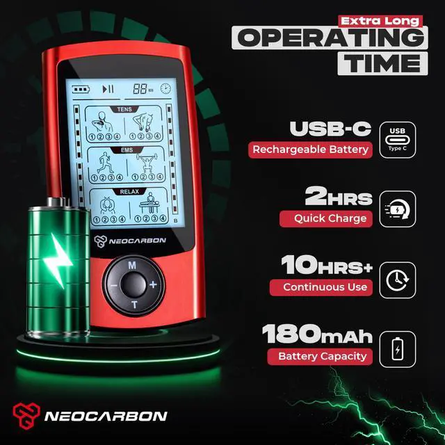 Alt view image 5 of 7 - TENS Unit Muscle Stimulator, EMS Massager Machine for Shoulder, Neck, Sciatica and Back Pain Relief, Electronic Pulse Massage Physical Therapy, Red