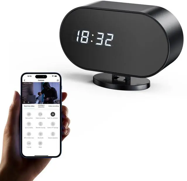 Main image of Hidden Camera Clock with 2 MP IR Night Vision WiFi 2000 mAh Motion Detection Spy Camera Portable for Home, Office