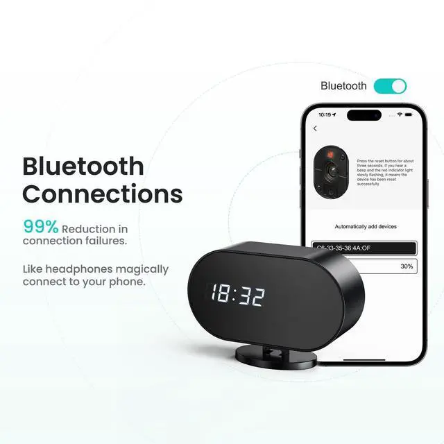 Alt view image 4 of 7 - Hidden Camera Clock with 2 MP IR Night Vision WiFi 2000 mAh Motion Detection Spy Camera Portable for Home, Office