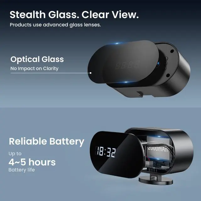 Alt view image 6 of 7 - Hidden Camera Clock with 2 MP IR Night Vision WiFi 2000 mAh Motion Detection Spy Camera Portable for Home, Office