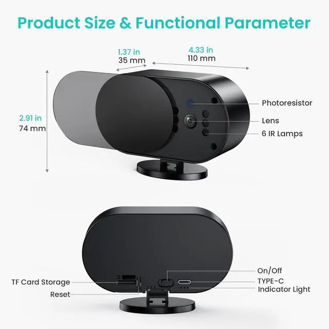 Alt view image 7 of 7 - Hidden Camera Clock with 2 MP IR Night Vision WiFi 2000 mAh Motion Detection Spy Camera Portable for Home, Office