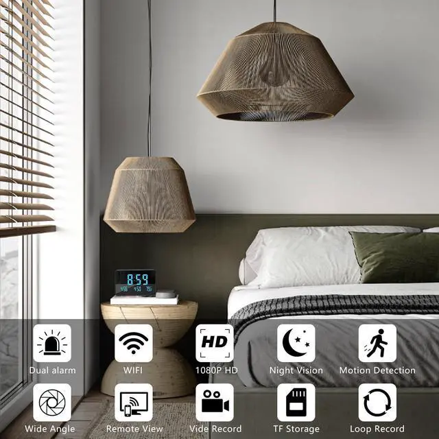 Alt view image 2 of 6 - Full HD 1080P WiFi Security Camera Clock- Indoor Security Camera Clock with Night Vision and Motion Detection