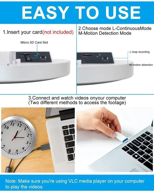 Alt view image 3 of 5 - Hidden Camera Wall Clock, HD 1080P Security Spy Camera Clock with Motion Detection, Indoor Security Nanny Cam for Home Office, No Wi-Fi No Audio