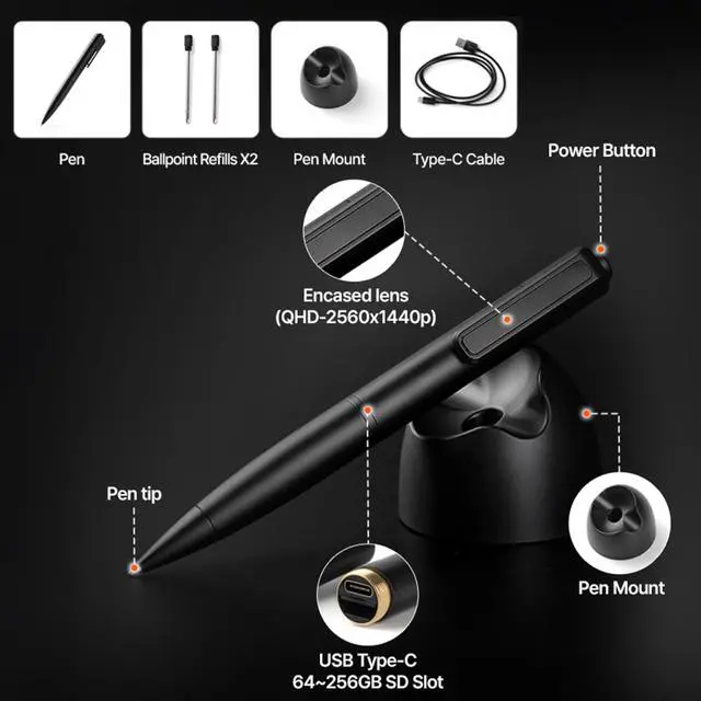 Alt view image 4 of 5 - QHD 2560x1440P 2K Hidden Camera Spy Camera Concealed Lens No Red Light Wide-Angle Nanny Security Surveillance Cam USB Type C No Audio