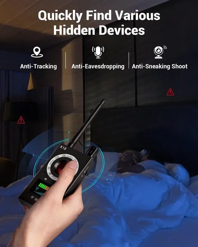 Alt view image 2 of 6 - Hidden Camera Detectors, Anti Spy Camera Finder, GPS Tracker Detector, Hidden Devices Detector for Airbnb, Hotels, Bathroom, Home, Office (Black)