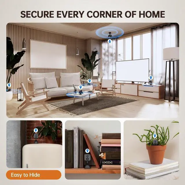 Alt view image 3 of 7 - Hidden Camera  2K HD Wireless Spy Camera with Audio/Video, Mini Indoor Camera for Home Security, AI Motion Detection, Night Vision, Built-in Siren, Two-Way Audio, 60-Day Battery Life