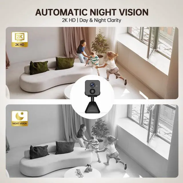 Alt view image 4 of 7 - Hidden Camera  2K HD Wireless Spy Camera with Audio/Video, Mini Indoor Camera for Home Security, AI Motion Detection, Night Vision, Built-in Siren, Two-Way Audio, 60-Day Battery Life