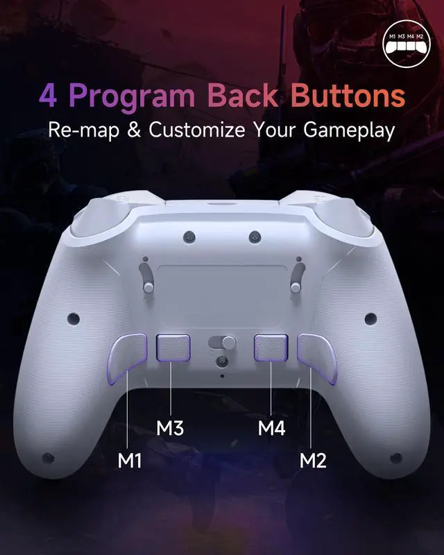 Alt view image 7 of 7 - X20 Wireless PC Controller with 4 Back Paddles, Hall Joysticks, Dual-Mode Triggers, 1000Hz Polling, RGB, 1000mAh  Bluetooth/USB Gaming Controller for PC/Switch/Steam/Android