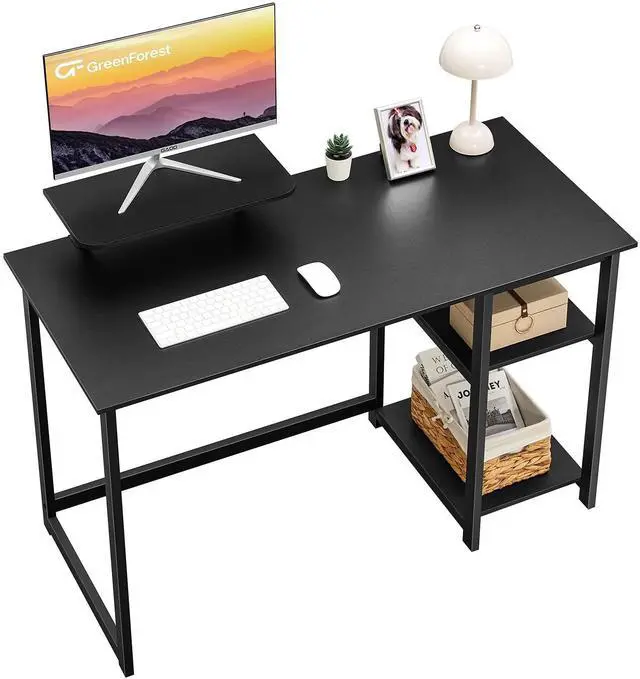 Main image of Computer Desk 39 Inch with Monitor Stand, Office Desk with Adjustable Storage Shelves, Small Gaming Desk for Home Work Writing Study, Black