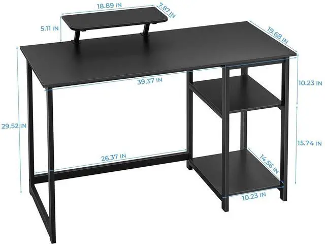 Alt view image 6 of 7 - Computer Desk 39 Inch with Monitor Stand, Office Desk with Adjustable Storage Shelves, Small Gaming Desk for Home Work Writing Study, Black