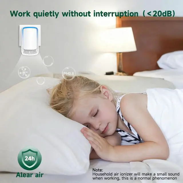 Alt view image 4 of 7 - Plug In Air Ionizer Purifier for Home (6 Pack), Negative Ion Generator, Quiet Air Freshener for Bedroom, Office, Kitchen, Portable Air Filter, Mini Air Cleaner