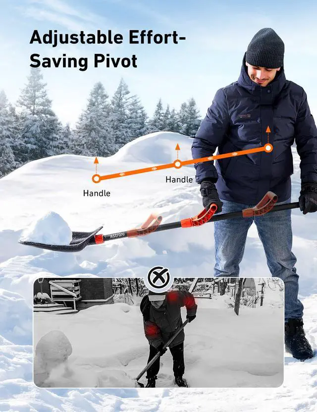 Alt view image 2 of 7 - 62" Heavy-Duty Snow Shovel with Adjustable Ergonomic D-Shape Handle, 17-Inch Wide Snow Shovel for Car with Stainless Steel Blade, Easily Remove Heavy Snow from Car, Driveway, Yard