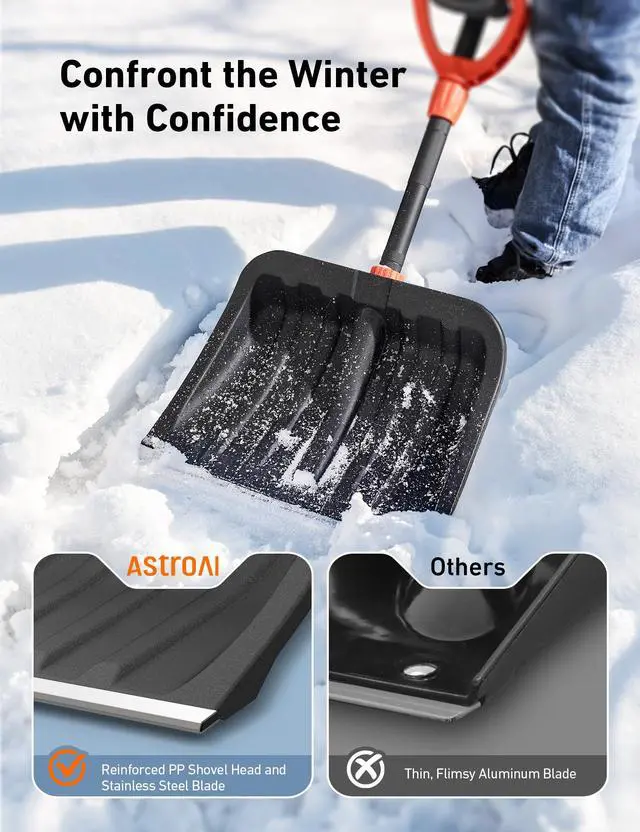 Alt view image 3 of 7 - 62" Heavy-Duty Snow Shovel with Adjustable Ergonomic D-Shape Handle, 17-Inch Wide Snow Shovel for Car with Stainless Steel Blade, Easily Remove Heavy Snow from Car, Driveway, Yard