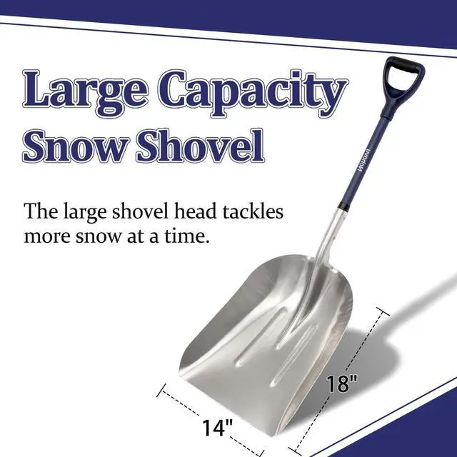 Alt view image 3 of 7 - Aluminum Snow Shovel - Large Capacity Driveway Snow Removal Tool, Fiberglass D-Handle, 45 Inch Blade