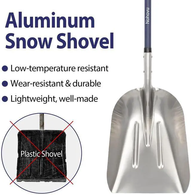 Alt view image 2 of 7 - Aluminum Snow Shovel - Large Capacity Driveway Snow Removal Tool, Fiberglass D-Handle, 45 Inch Blade