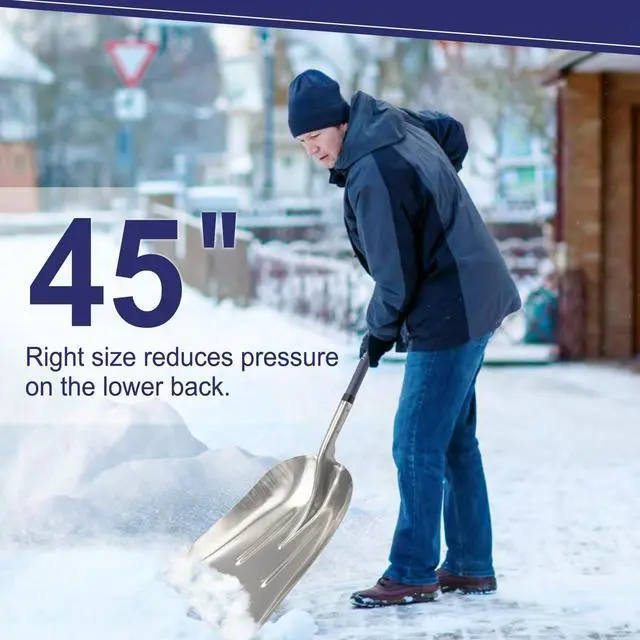 Alt view image 5 of 7 - Aluminum Snow Shovel - Large Capacity Driveway Snow Removal Tool, Fiberglass D-Handle, 45 Inch Blade