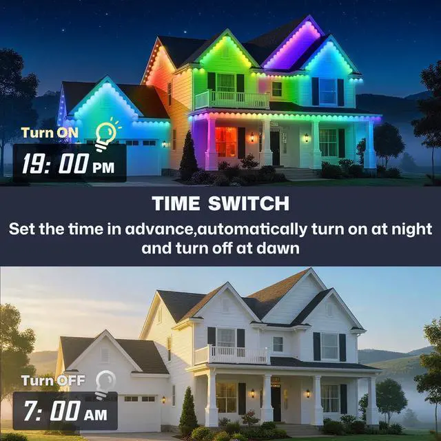 Alt view image 7 of 7 - Permanent Outdoor Lights, 100ft Smart Eave Lights with 72 LED Lights, IP67 Waterproof, App Control, Outdoor String Lights, DIY RGB+IC Light for House Christmas Halloween Decorations, White