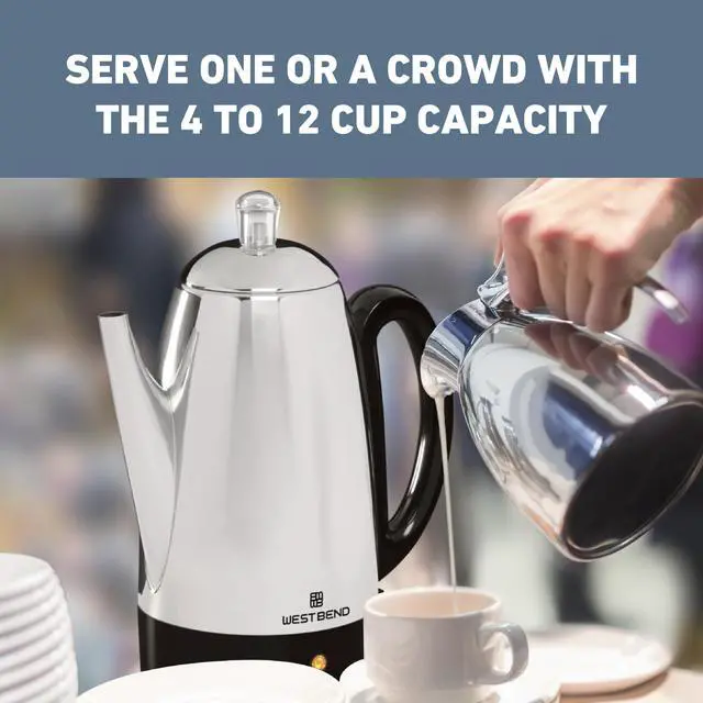 Alt view image 2 of 7 - Electric Percolator Classic Style Coffee Maker with Heat Resistant Handle Base and Detachable Cord with Stainless Steel Stem and Basket, 12-Cup, Silver