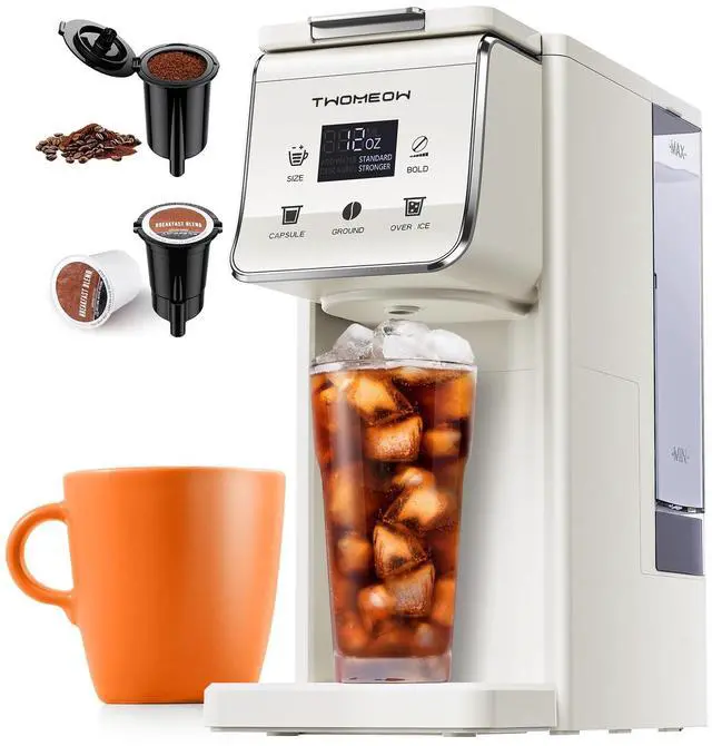 Main image of Coffee Maker Hot & Iced With Bold Setting,Single Serve Coffee Maker For K Cup And Grounds,52 Oz Removable Water Tank,6-14 Oz Brew Sizes,One Cup Kcup Coffee Machine With Reusable Filter, White