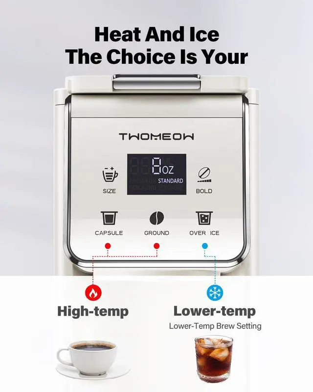 Alt view image 2 of 7 - Coffee Maker Hot & Iced With Bold Setting,Single Serve Coffee Maker For K Cup And Grounds,52 Oz Removable Water Tank,6-14 Oz Brew Sizes,One Cup Kcup Coffee Machine With Reusable Filter, White